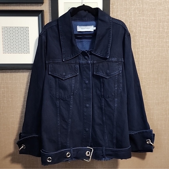 Marques Almeida grommet dark navy denim jacket raw edge belted oversize punk - Picture 3 of 17